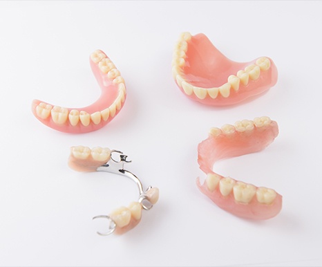 Four types of partial and full dentures