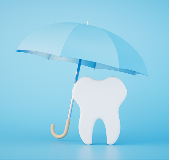 Illustration of a tooth with an umbrella