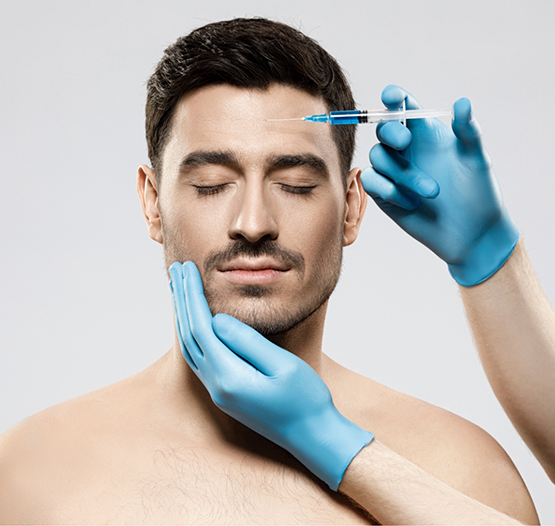 Man getting an injection in his forehead