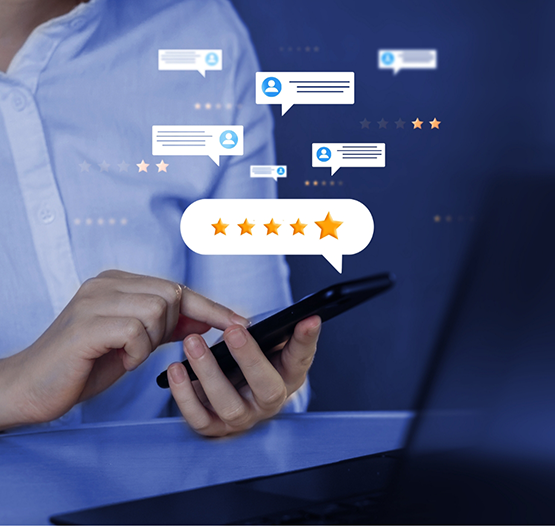 Person reading reviews on their phone
